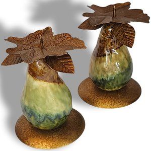 Vintage 1990's Bombay Company Earth Tone Pear Candleholder Set